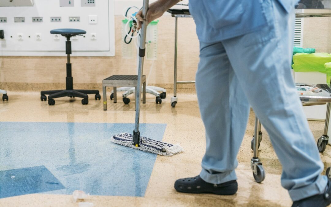 Concept photo of A hospital worker doing cleaning in operation room